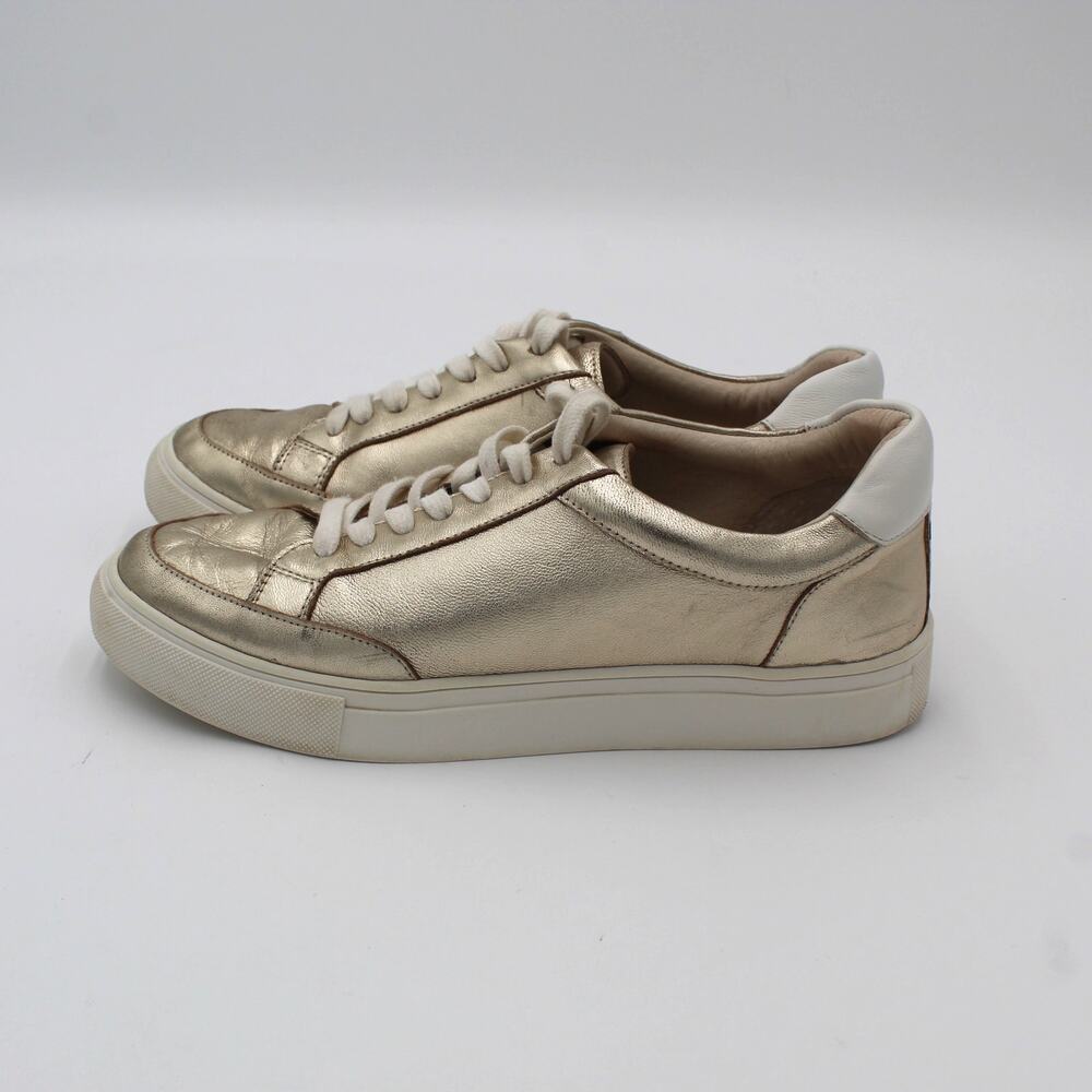 Birdies Sneakers Womens 7.5 Gold Metallic Leather Lace Up Low Top Casual Shoes - Picture 3 of 8